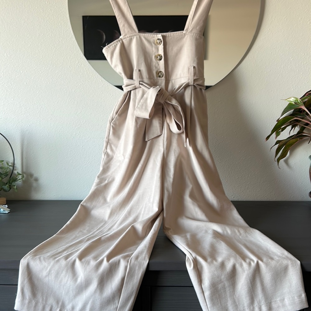 Linen Blend Overall Jumpsuit Size Medium